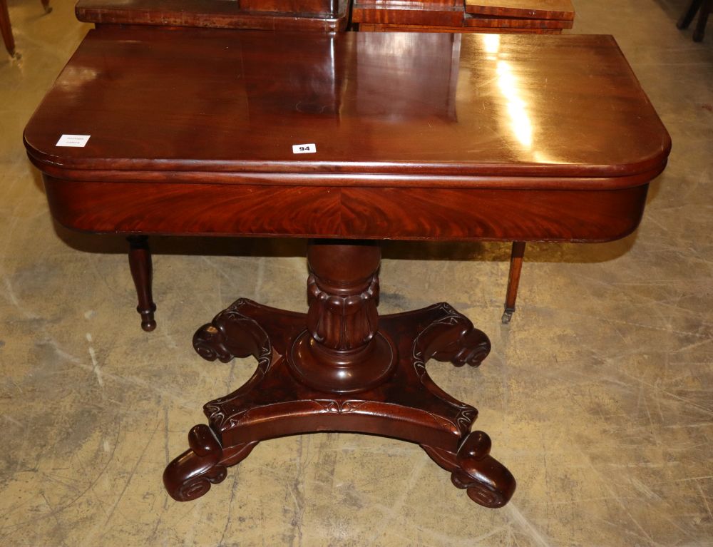 A mid Victorian mahogany folding top tea table, W.92cm, D.46cm, H.75cm